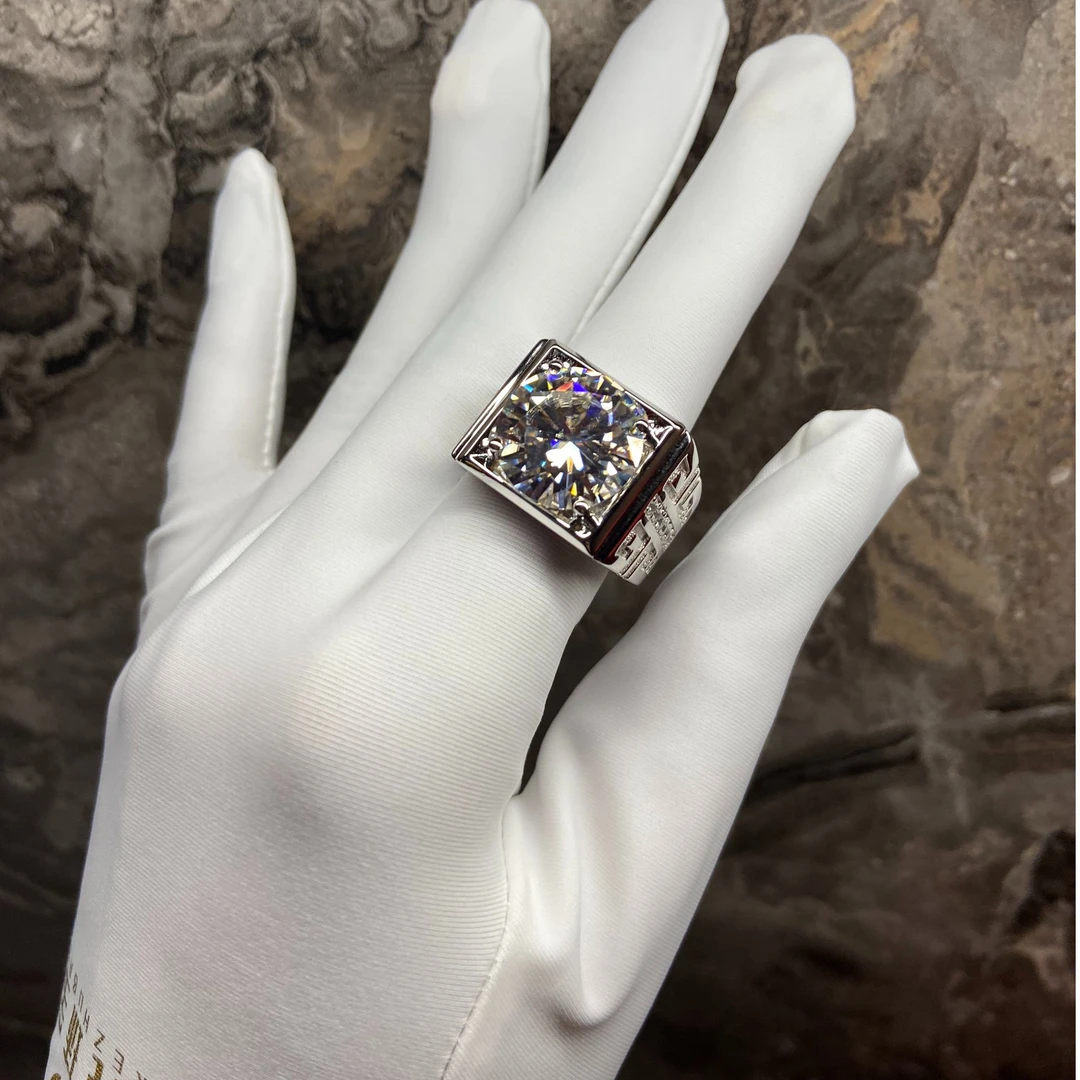 鹿克 925银莫桑石戒指 高端私人定制10克拉国风凌云款式男戒