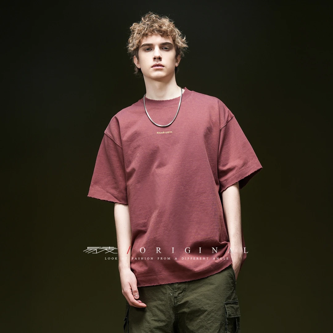 易麦2025夏季新美式潮牌字母上衣重磅宽松休闲百搭打底短袖T恤男