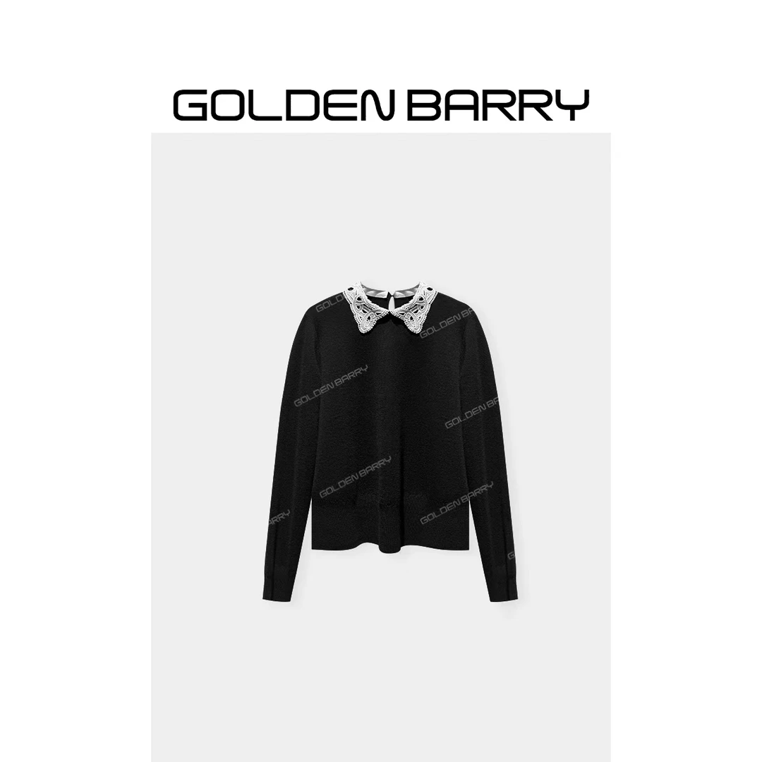 GOLDENBARRY|241267“暗涌星芒”镂空钩花娃娃领毛衣