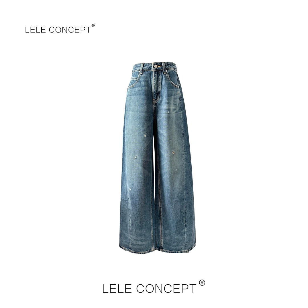 LELE CONCEPT丨「丽」时髦洋气休闲风做旧破洞牛仔裤K0468