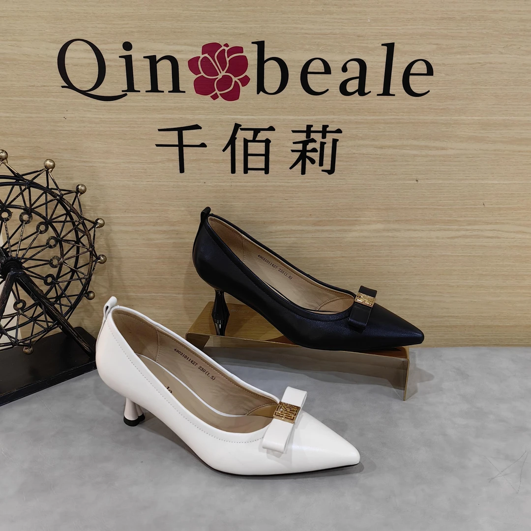 Qin&beale/千佰莉 1427 全牛皮气质小跟鞋