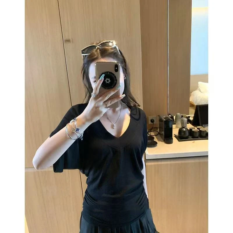 徐秋阳  v领蝙蝠短袖（大版型）   百搭时尚休闲显瘦显白短袖12373