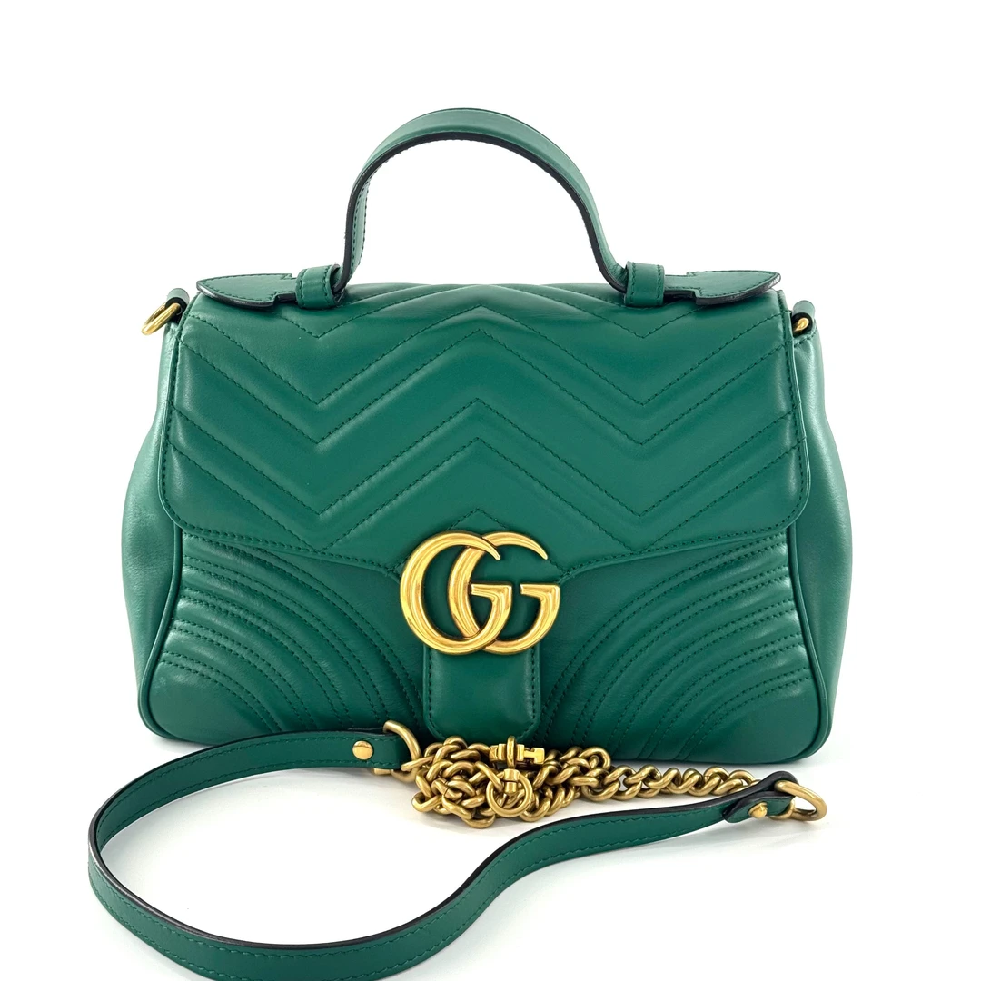 99新 GUCCI/古驰 绿色马蒙手提斜挎邮差包
