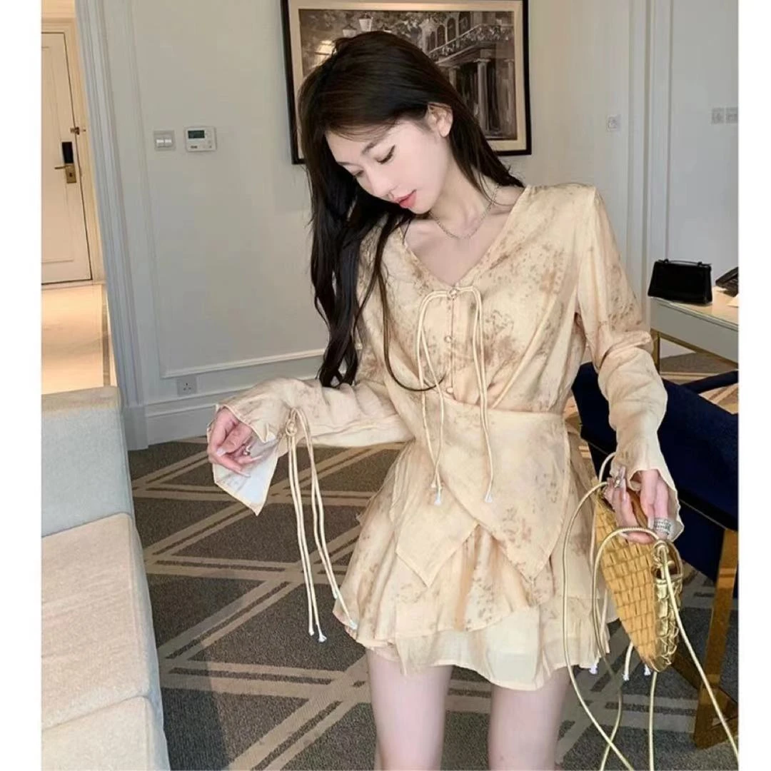 2025新中式国风女装衬衫女春夏小众长袖上衣复古套装衬衣温柔套装