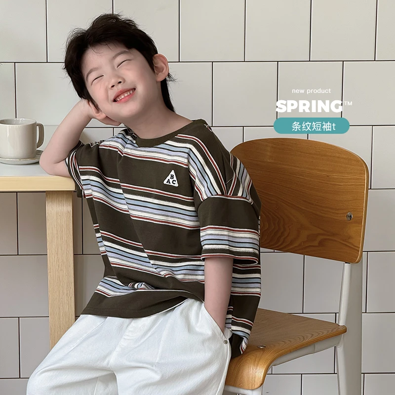 【平行线】2025春装新款中大童男童百搭短袖T恤 伍 dz4550