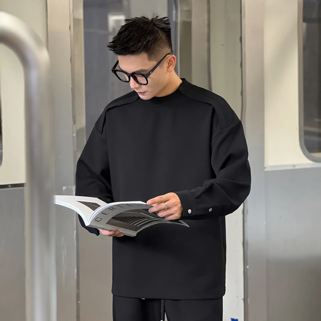 NO22WEAR【飞边显肩宽】小众设计师休闲长袖T恤男秋季百搭卫衣内搭
