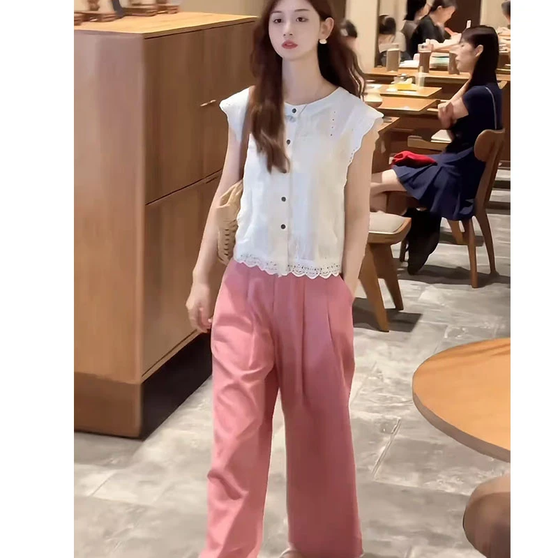 2025夏季新款女装韩版独特漂亮套装洋气减龄上衣休闲裤两件套