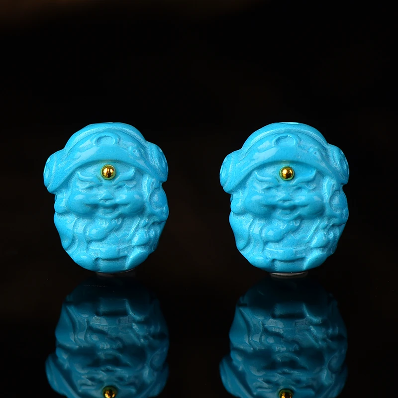 高瓷绿镶嵌财神背云吊坠手工DIY文玩手串暴力蓝财神爷挂坠配饰