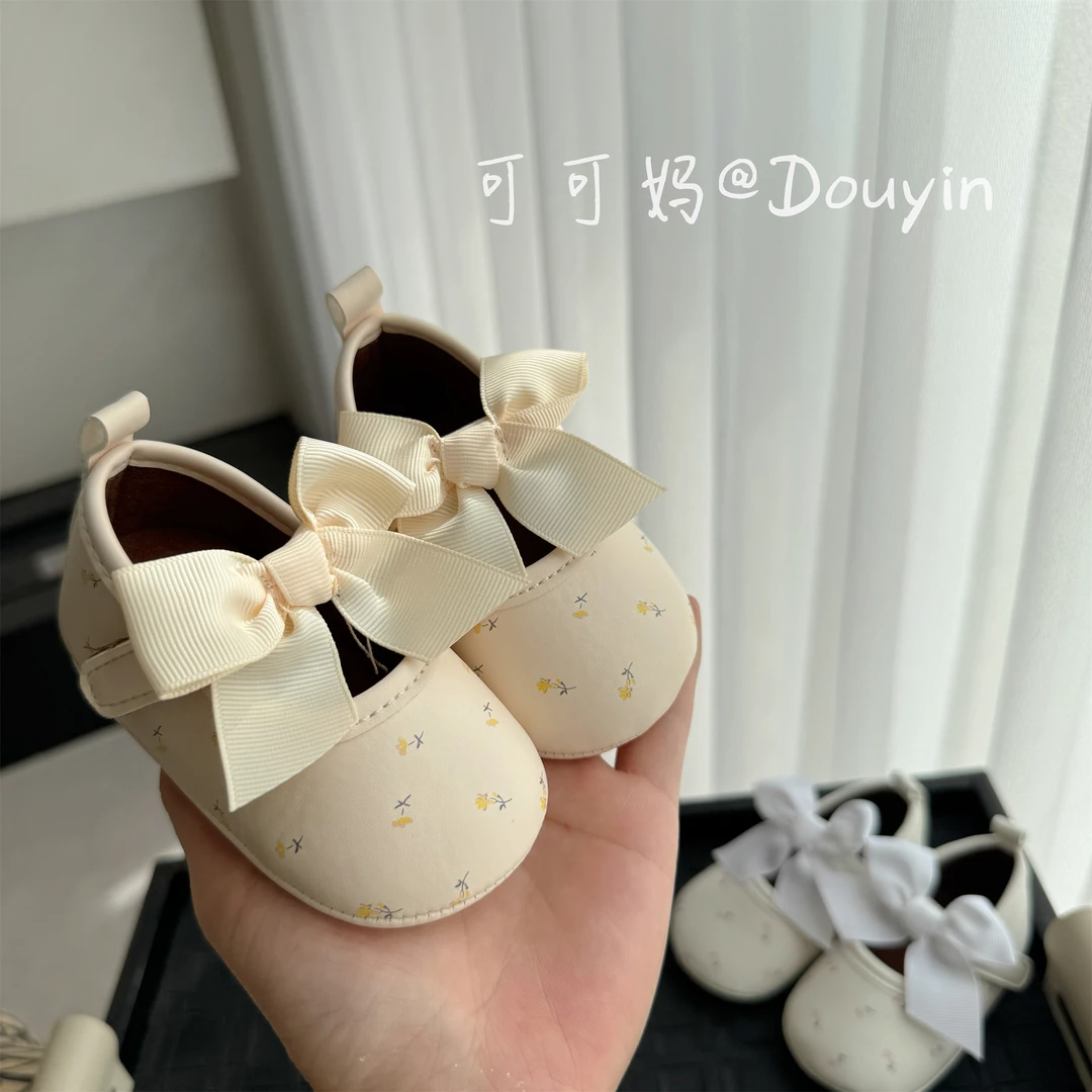 春秋季女宝宝软胶底学步鞋0-1岁婴儿鞋婴幼儿碎花蝴蝶结公主单鞋