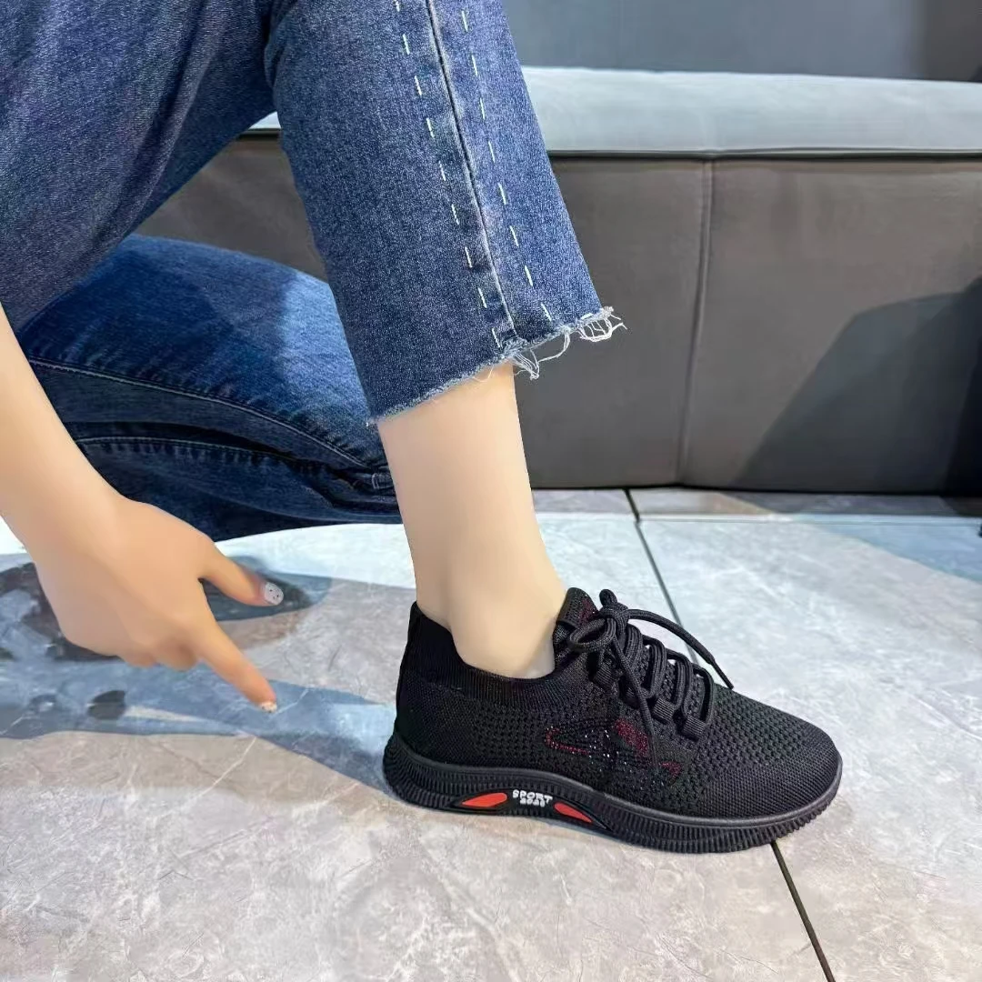 运动女鞋网鞋透气网面夏季跑步鞋公牛妈妈鞋黑色运动鞋女百搭舒适