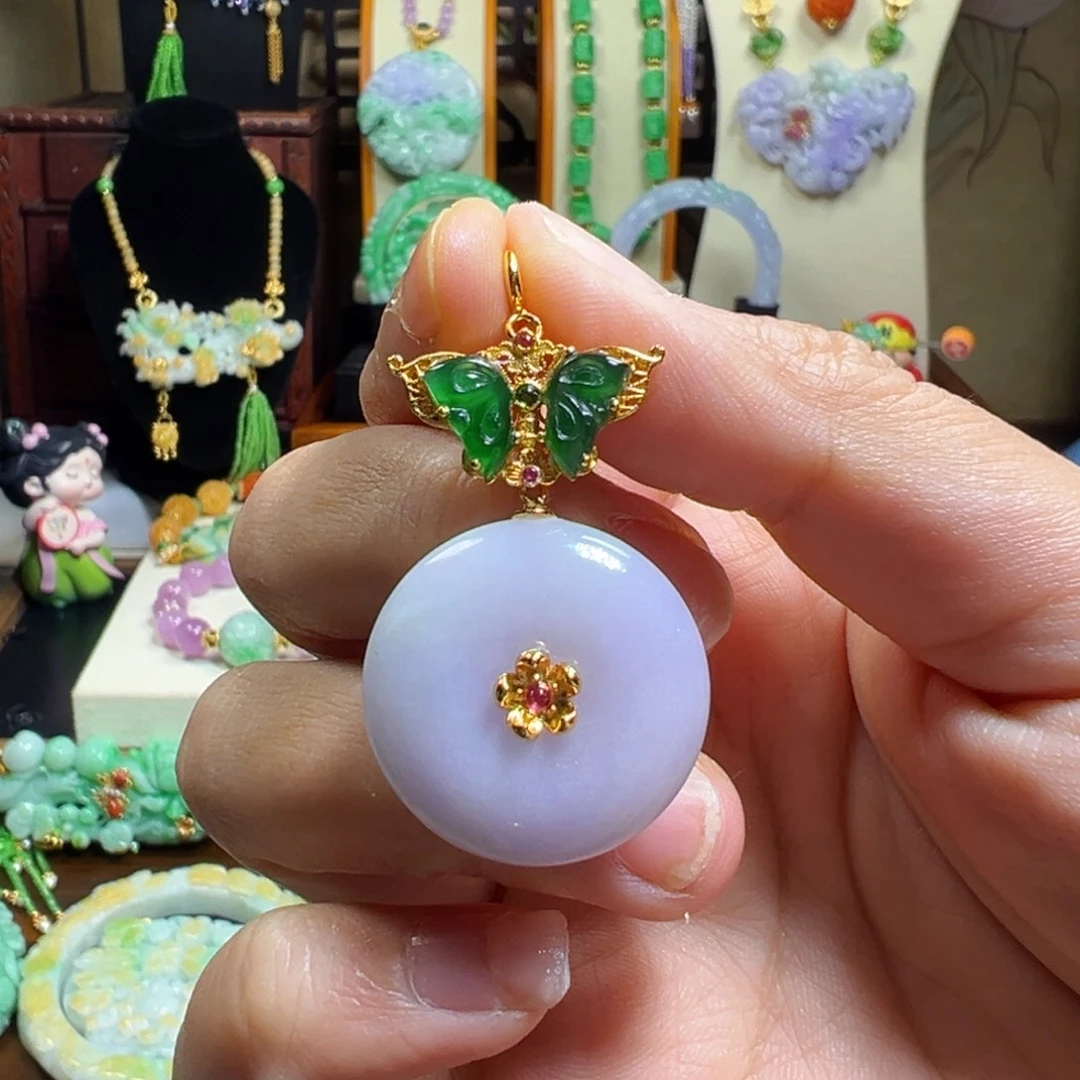 翡翠未镶嵌毛衣链紫平安扣