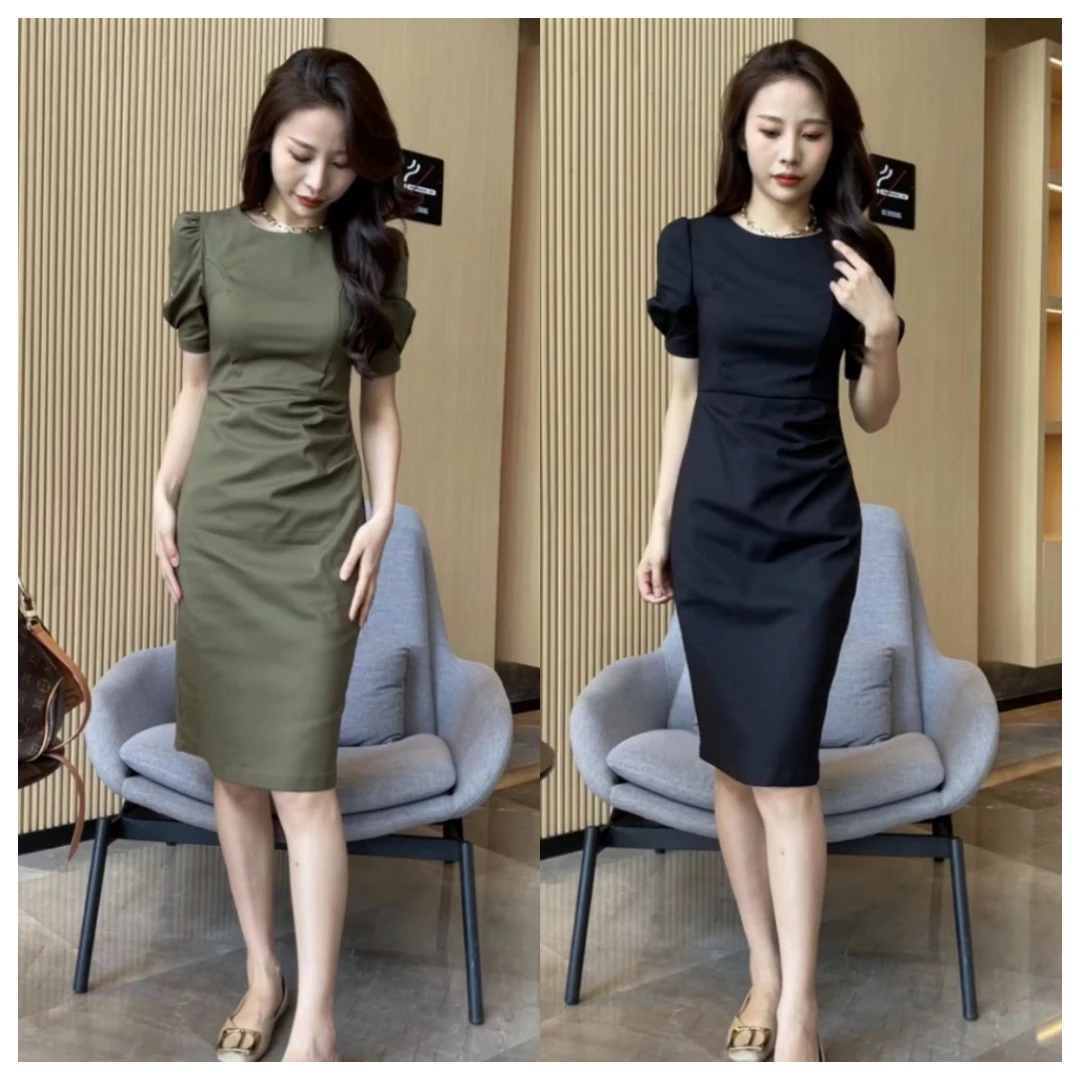 【梦婷家】夏季新款压褶优雅气质简约连衣裙-0330