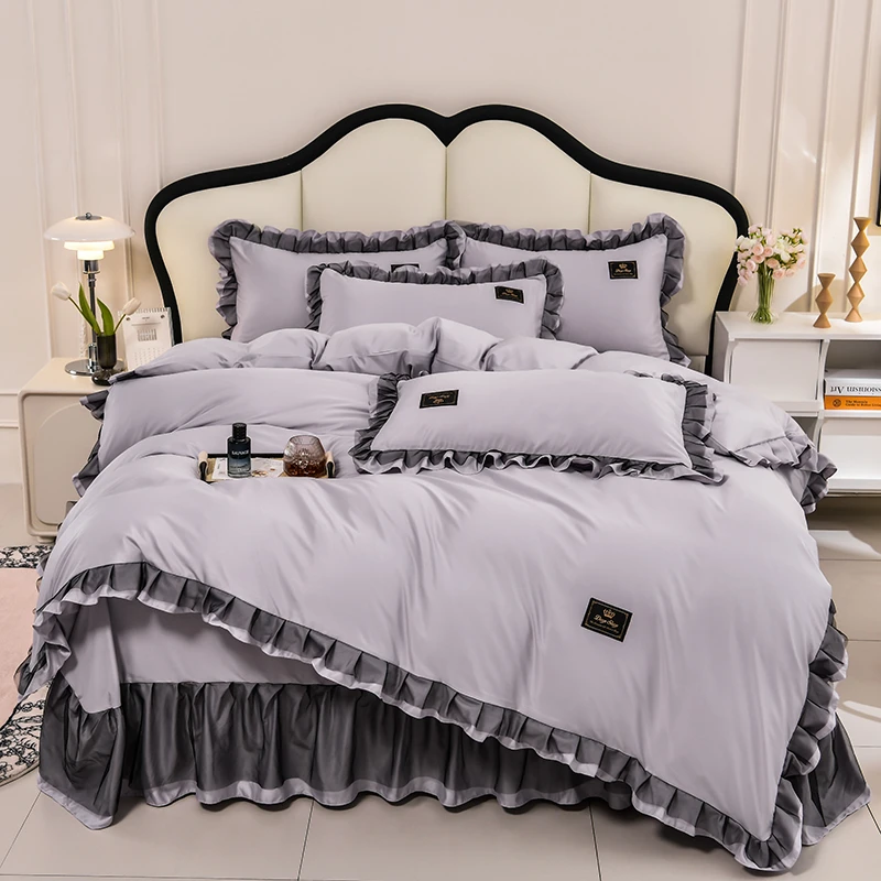 2024新款亲肤水洗磨毛四件套韩版蕾丝花边四季款