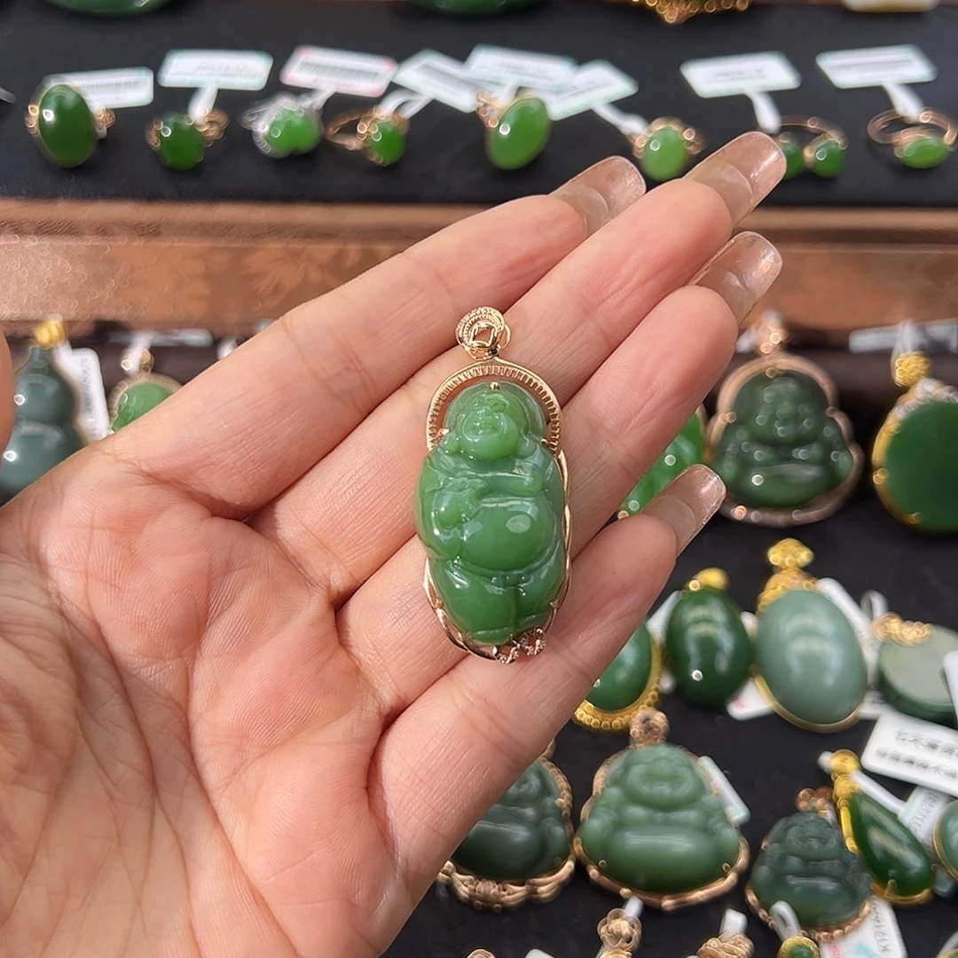 和田玉（碧玉）18K金镶嵌颈饰