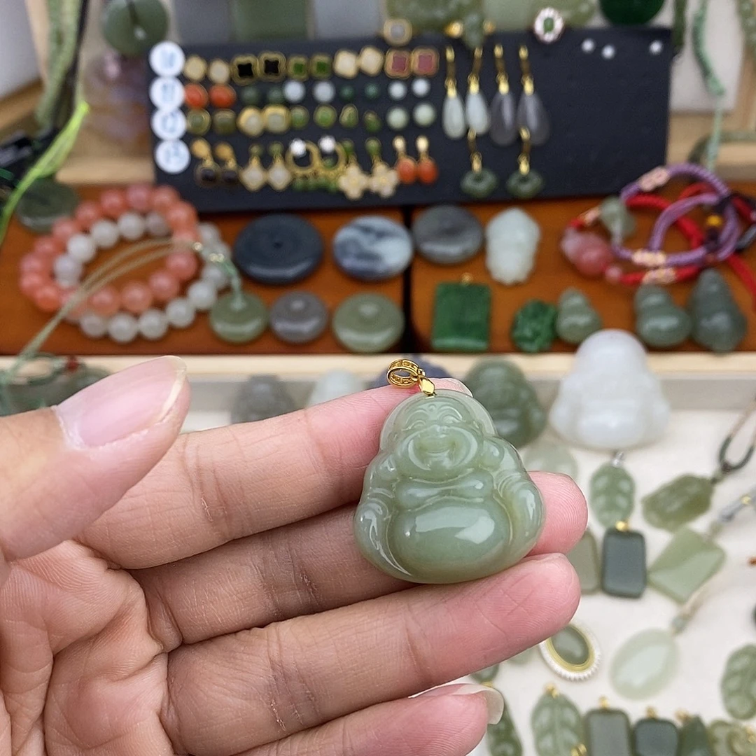 和田玉银S925镶嵌吊坠(不含链)