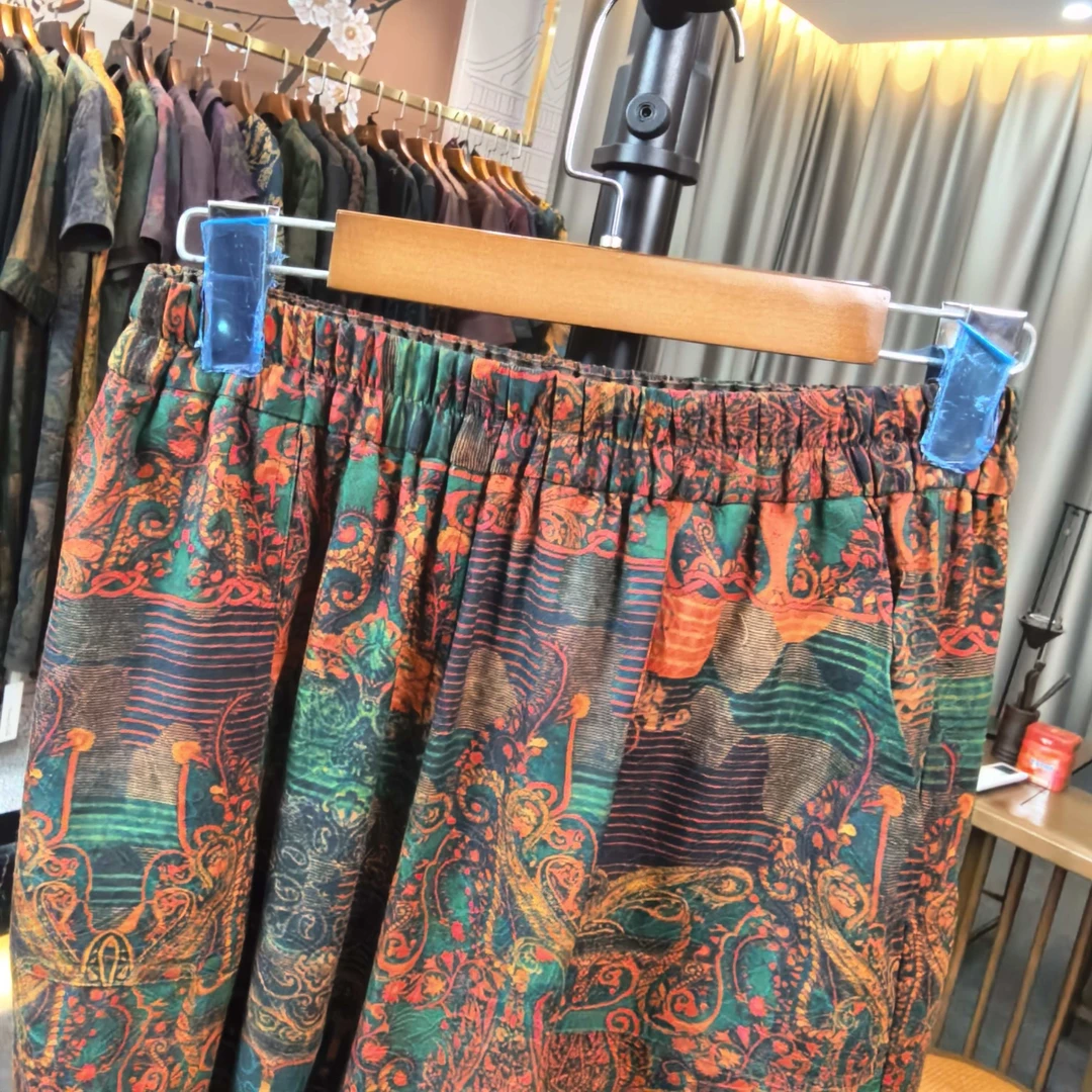 古韵蚕物【86306】老料香云纱100%桑蚕丝重缎提花双面穿萝卜裤