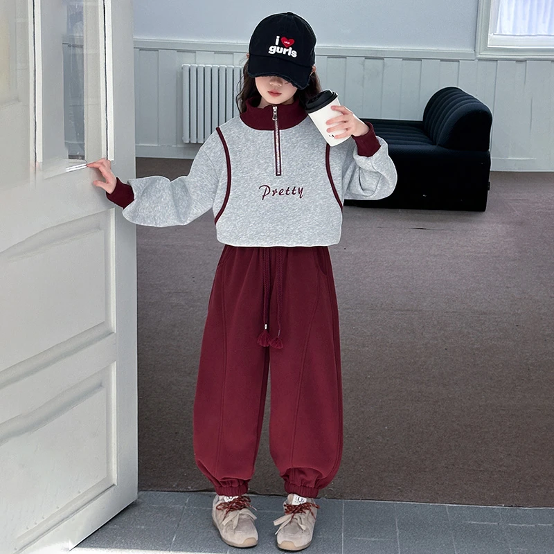 女童卫衣套装春秋款2025新款中大童时髦儿童休闲运动洋气两件套潮