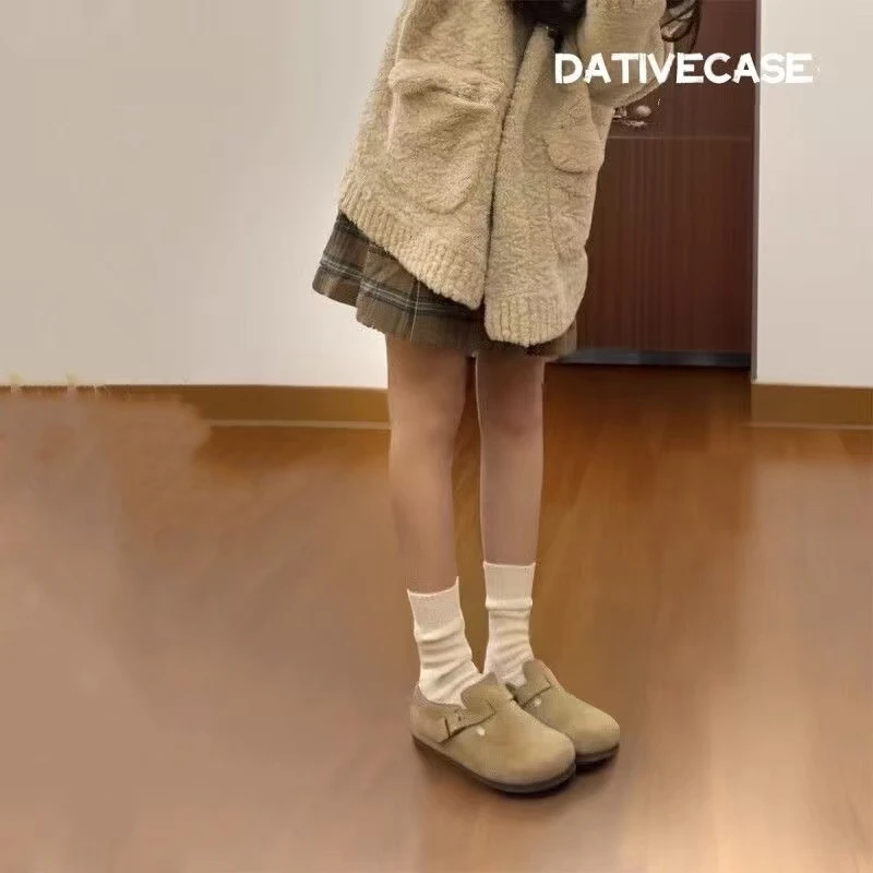 况三喜同款~两穿软皮厚底钓鱼博肯全包勃肯鞋女单鞋一脚蹬小皮鞋