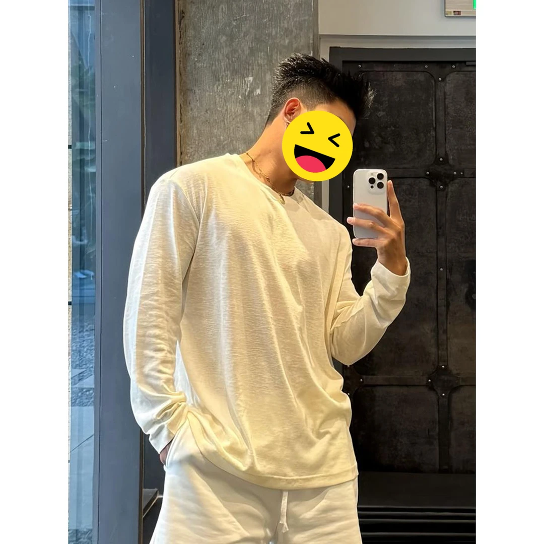 白色长袖T恤防晒罩衫男款夏季轻薄透气内搭打底衫慵懒风度假上衣