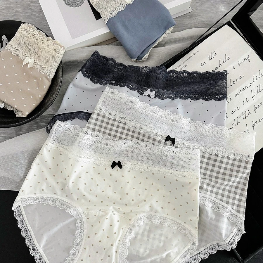 9326夏日少女裸感冰丝轻薄速干女内裤冰柔蕾丝棉裆10A抑菌加长裆