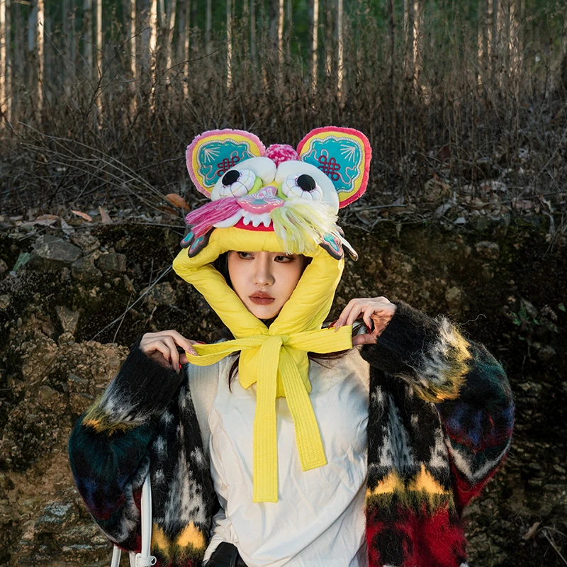 芽小七原创设计樱草虎头丝棉帽滑雪冬天撞色防寒保暖亲子防风
