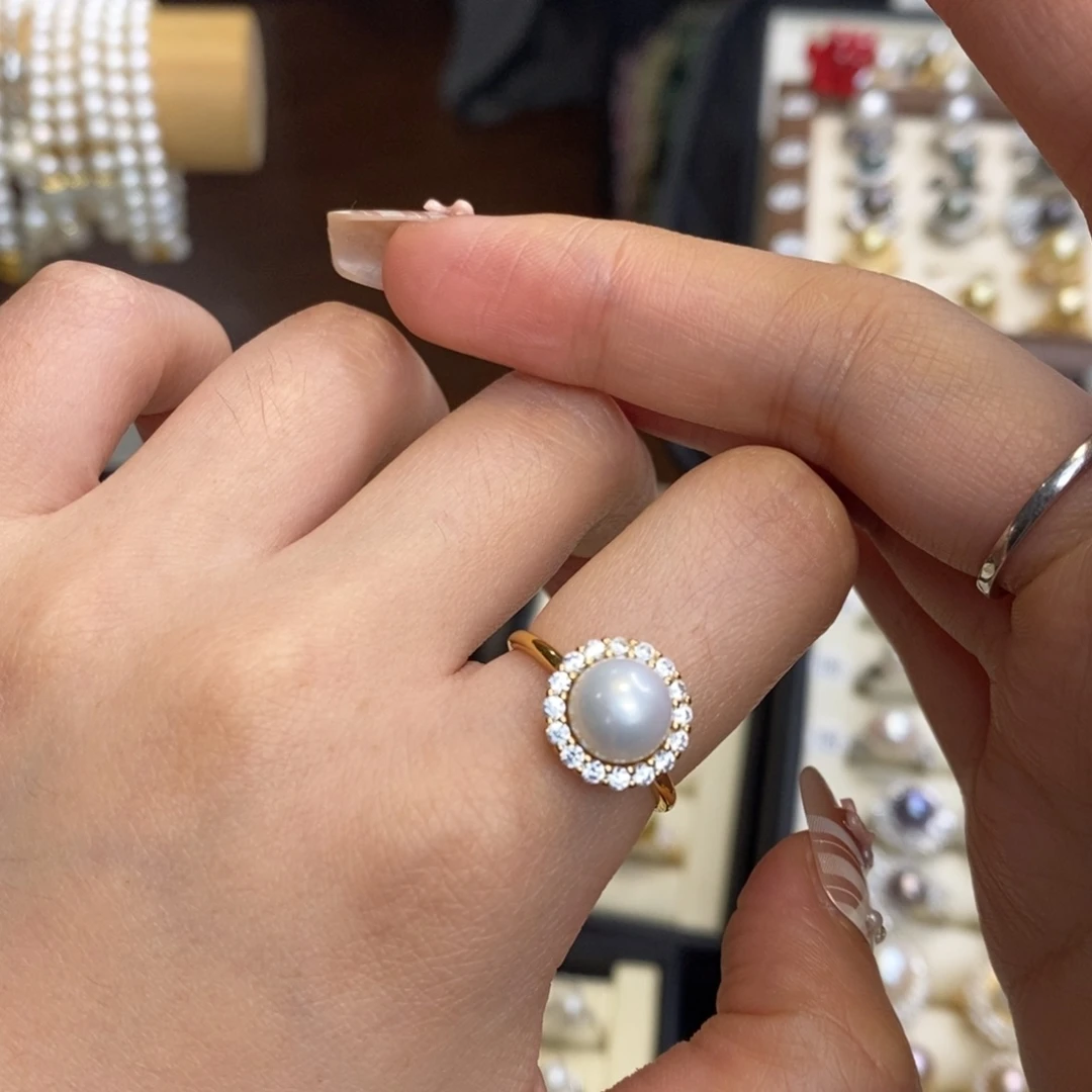 银S925镀金镶嵌戒指淡水珍珠特价