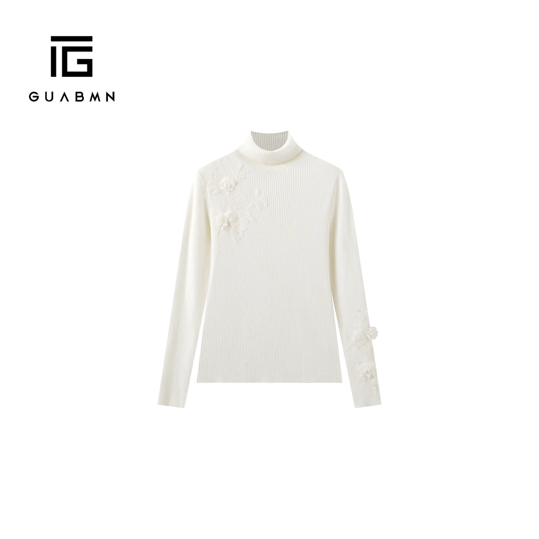 GUABMN2025年秋冬新款蕾丝拼接花朵套头毛针织衫内搭打底衫159