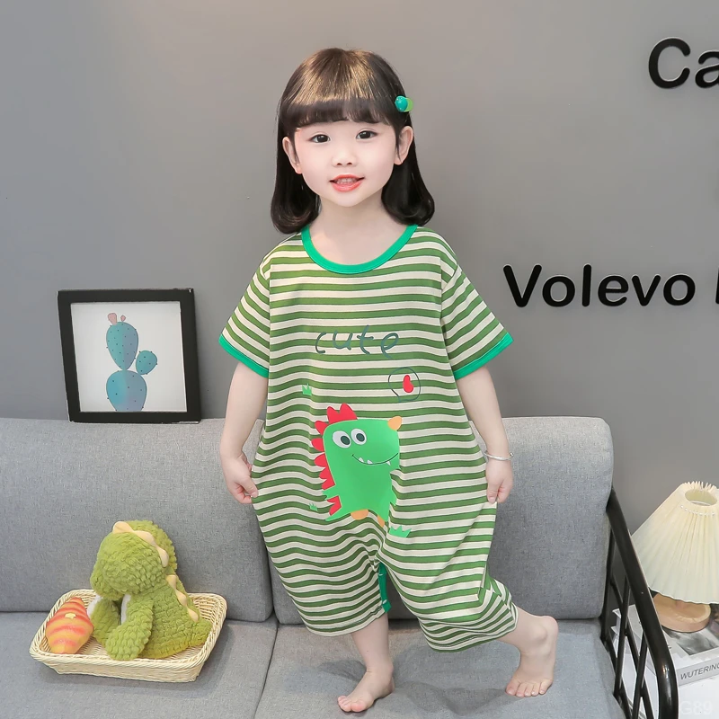 儿童连体睡衣夏季薄款莫代尔女童超萌恐龙爬服夏天小童宝宝空调服