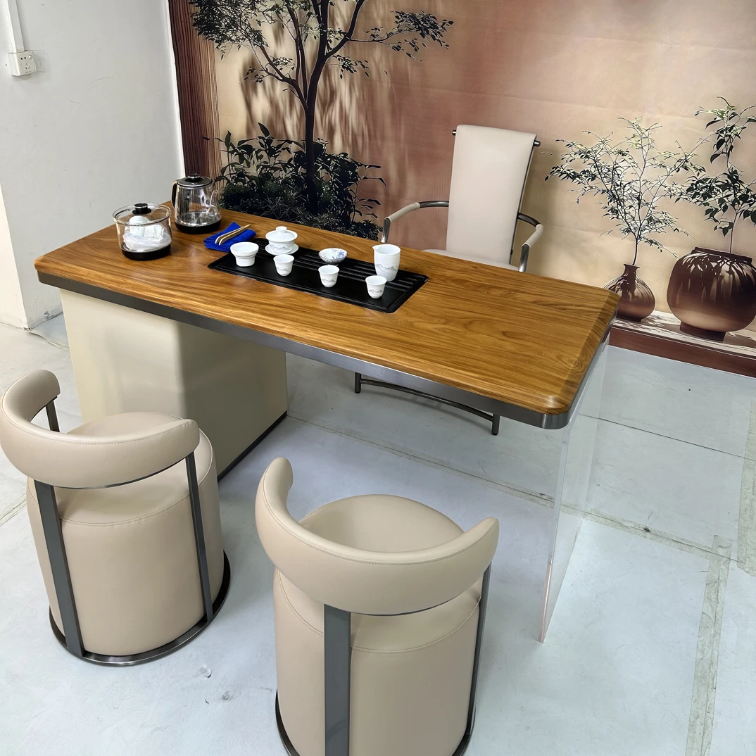 实木奢石茶桌椅组合家用办公室接待烧水壶一体泡茶桌阳台小茶台