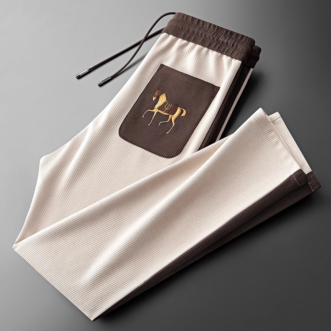 蒂斯派尔春秋轻奢直筒休闲裤男时尚潮流撞色拼接男士战马运动卫裤