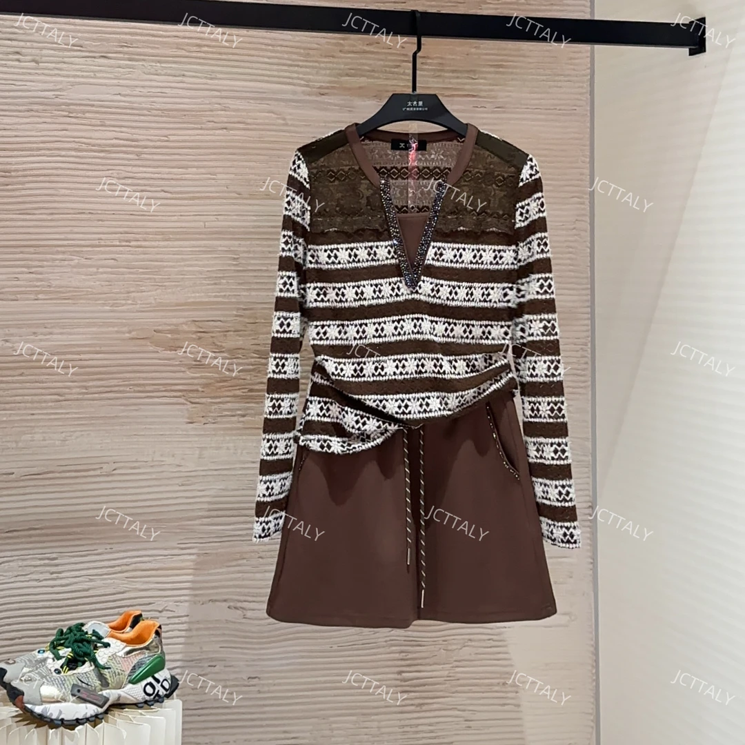 【宠粉价】赫本风套装时尚修身型女条纹修身T恤长袖套装轻TZ-577