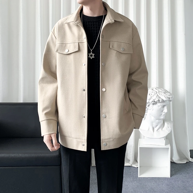美式复古纯色翻领夹克男款春秋季新款宽松休闲百搭外套男装上衣男