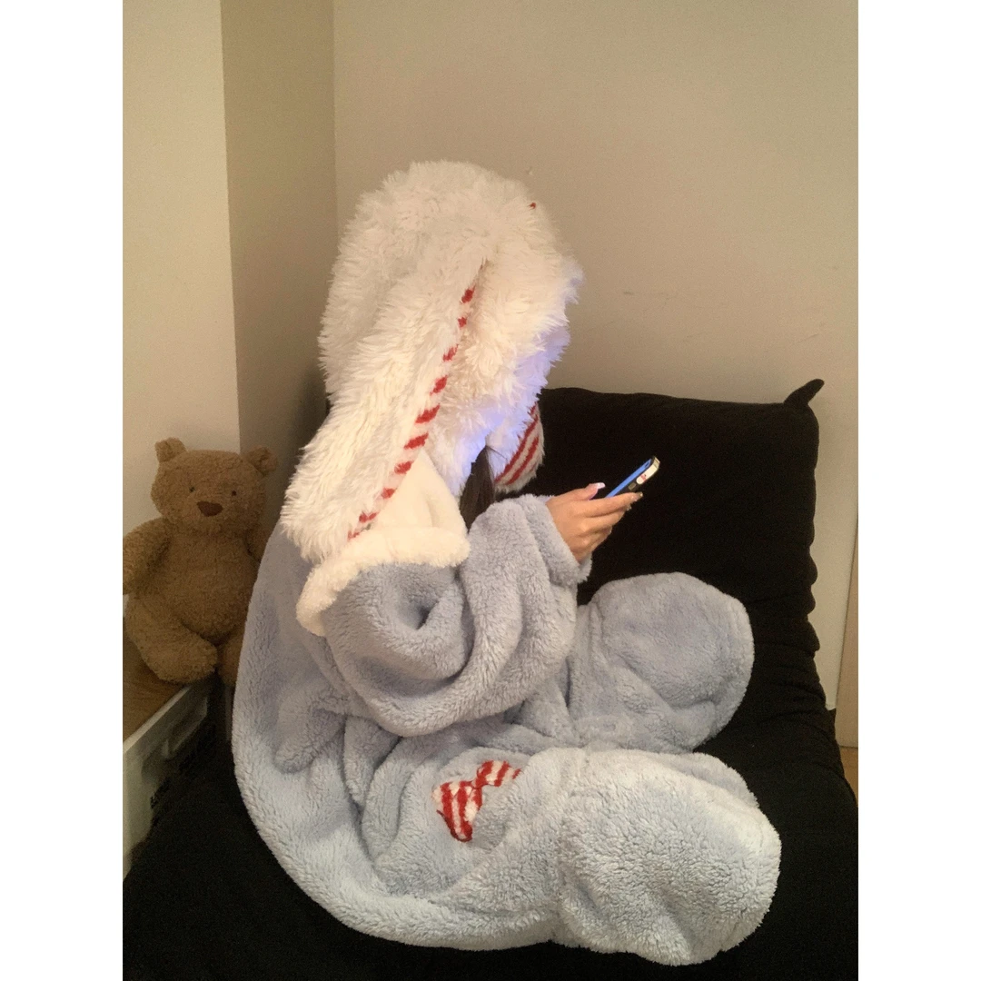 甜美蝴蝶结兔耳朵珊瑚绒睡袍睡衣女冬季2025加厚大码家居服睡裙冬