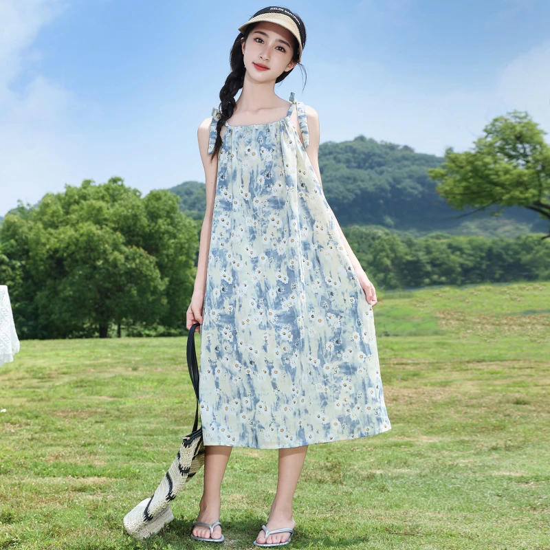 女童夏装连衣裙2025新款洋气中大童夏季儿童休闲碎花吊带公主裙子