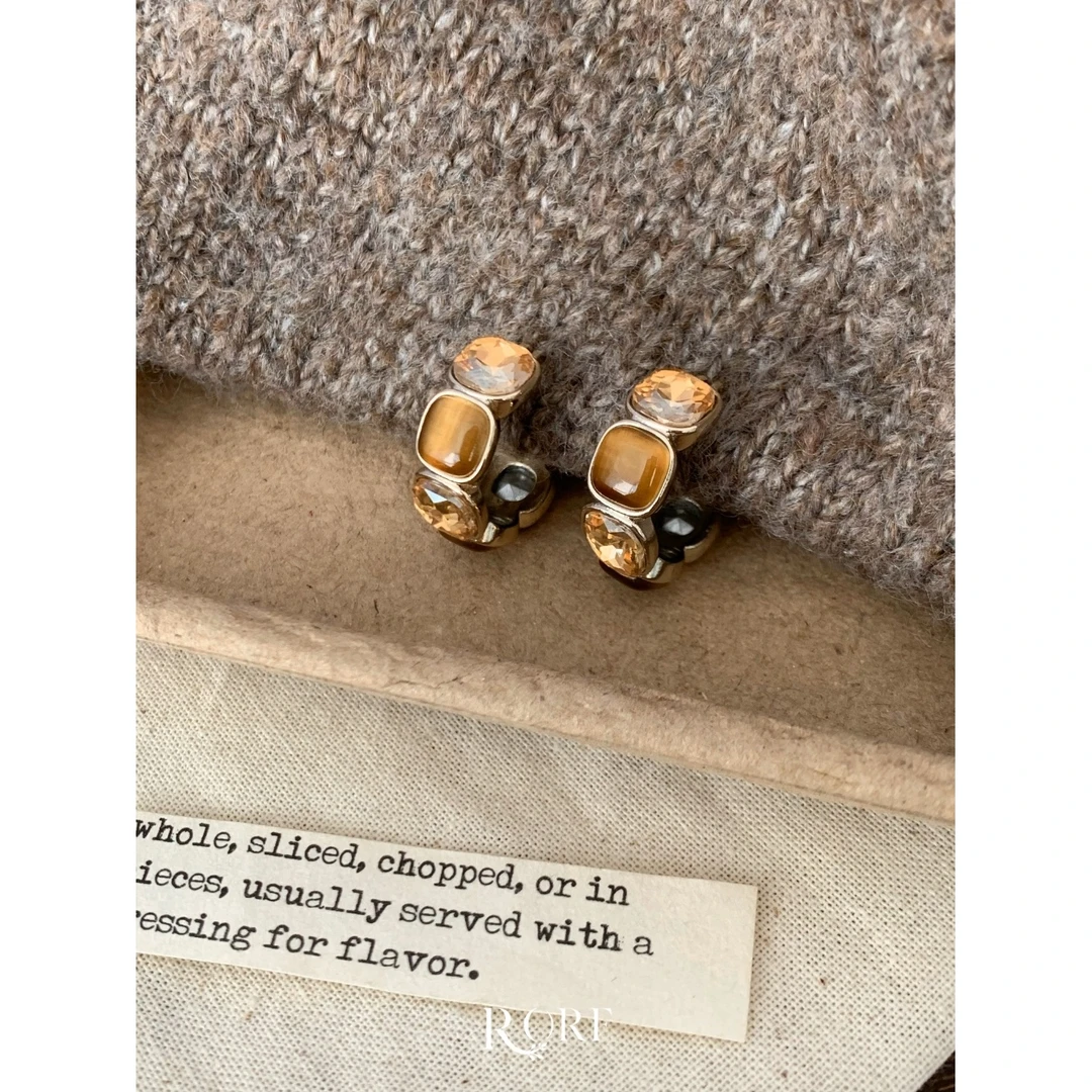 非金属耳饰 秋日棕璃耳钉美拉德耳圈耳环女2025年新巨好看秋耳扣