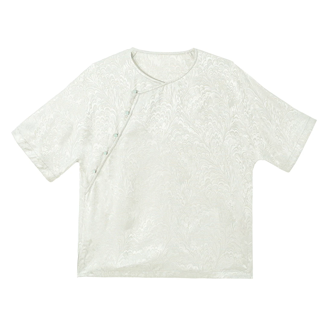 【素微】桑蚕丝新中式圆领斜襟插肩宽松小衫国风提花上衣B517081