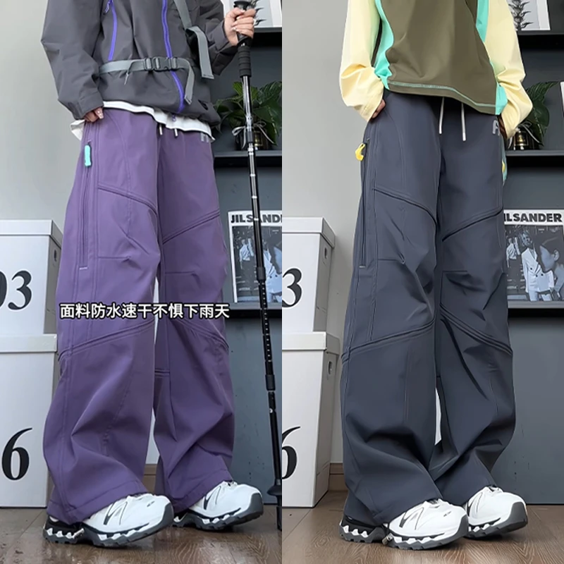 高街机能冲锋裤秋冬季潮牌加厚户外设计感小个子宽松工装休闲裤子