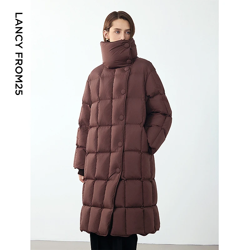 朗姿霍尔多巴吉白鹅绒中长款设计感外套女士2024年冬季新款羽绒服