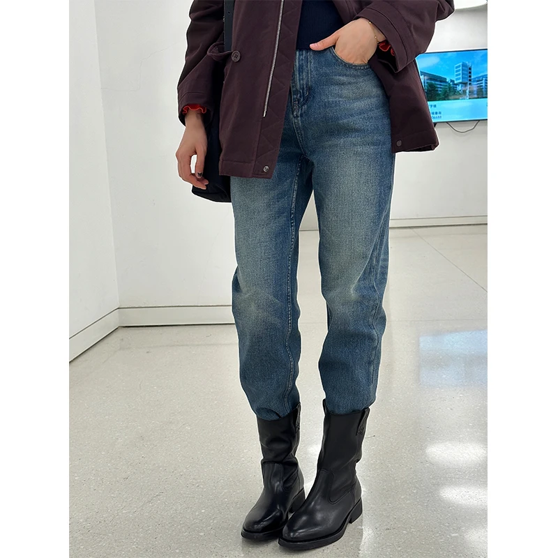 LANGQING 小个子复古直筒牛仔裤女秋装季休闲裤阔腿长裤子43230#