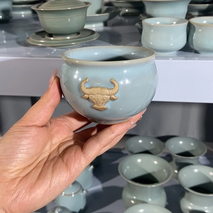 瓷片微瑕牛头缸杯，简装