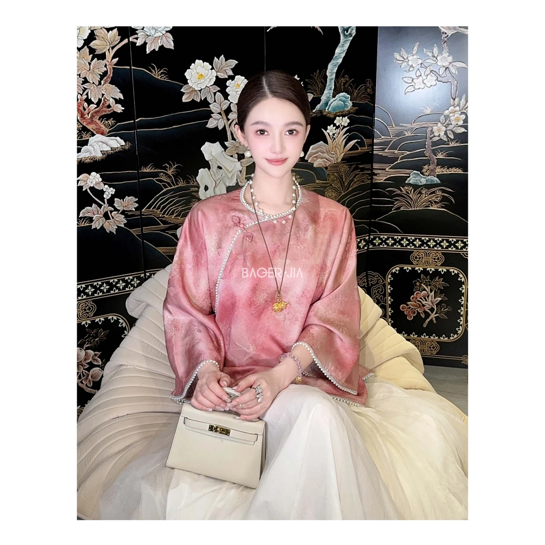 15-宝儿家含幂BK106525205XQ夏季款穿搭扎染金丝提花燕子牡丹上衣