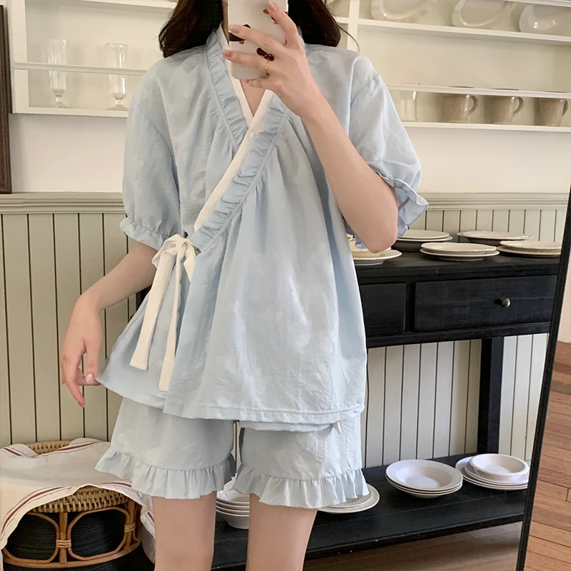 女大睡衣女款爆款2025新款夏甜美风可外穿宽松大码短袖家居服套装