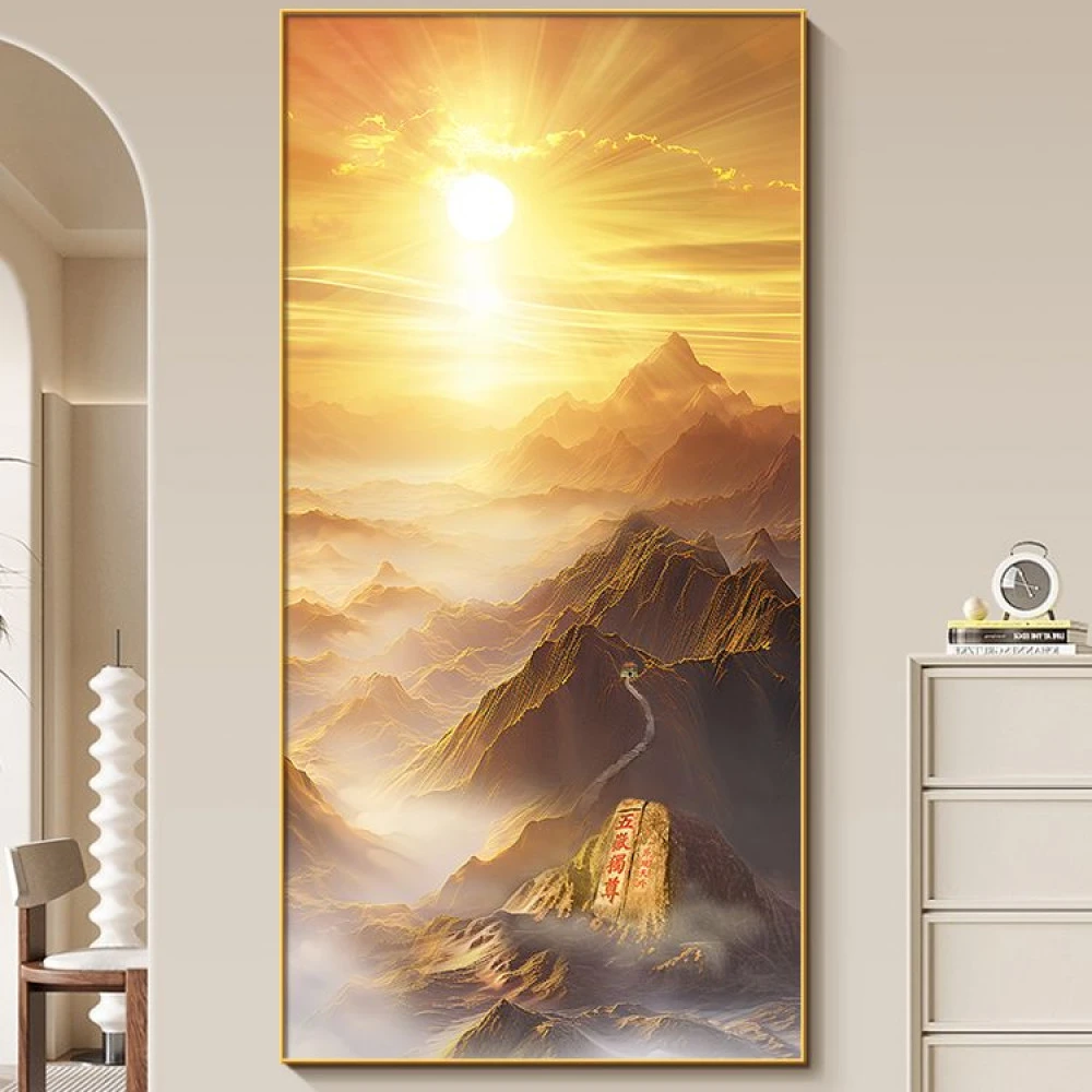 日出东方玄关画2024新款日照金山挂画客厅走廊过道背有靠山装饰画