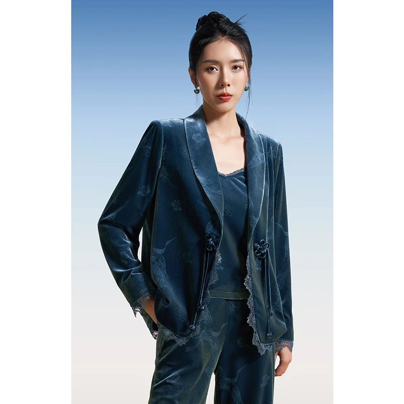 四美子【碧城碧落碧青】国风新中式春秋上衣吊带裤子套装