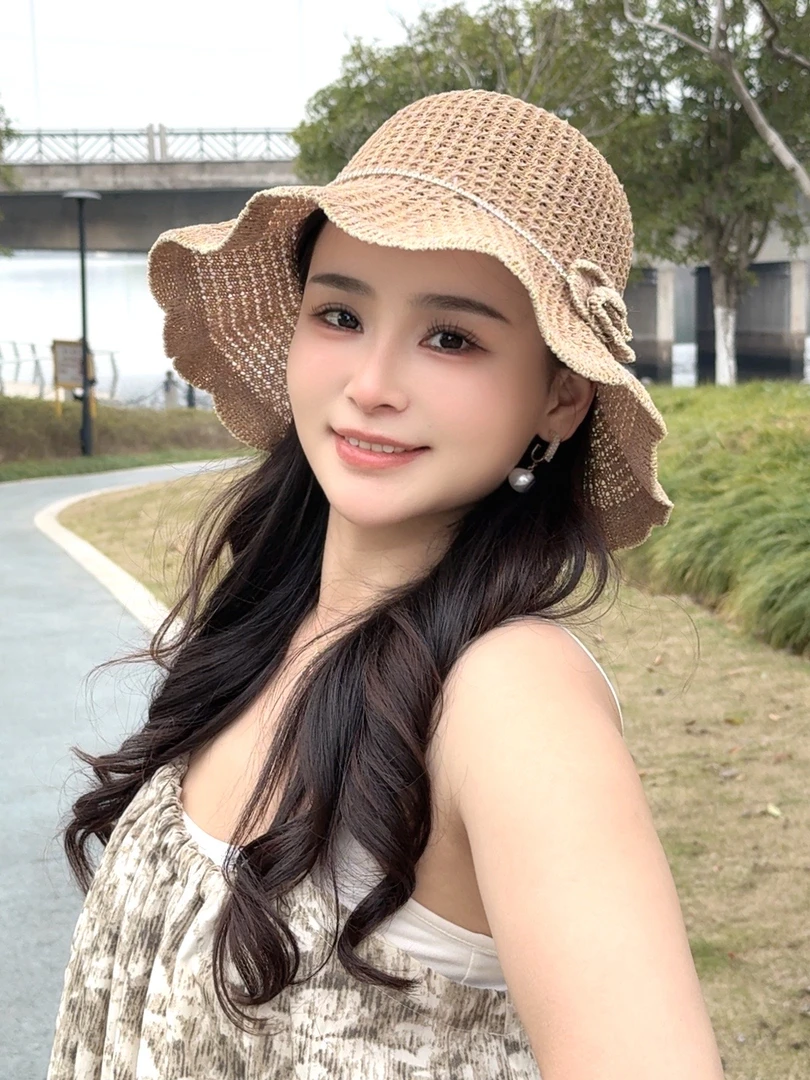 【盛夏序曲】2025新款波浪边透气遮阳帽沙滩帽大檐可折叠出游旅行