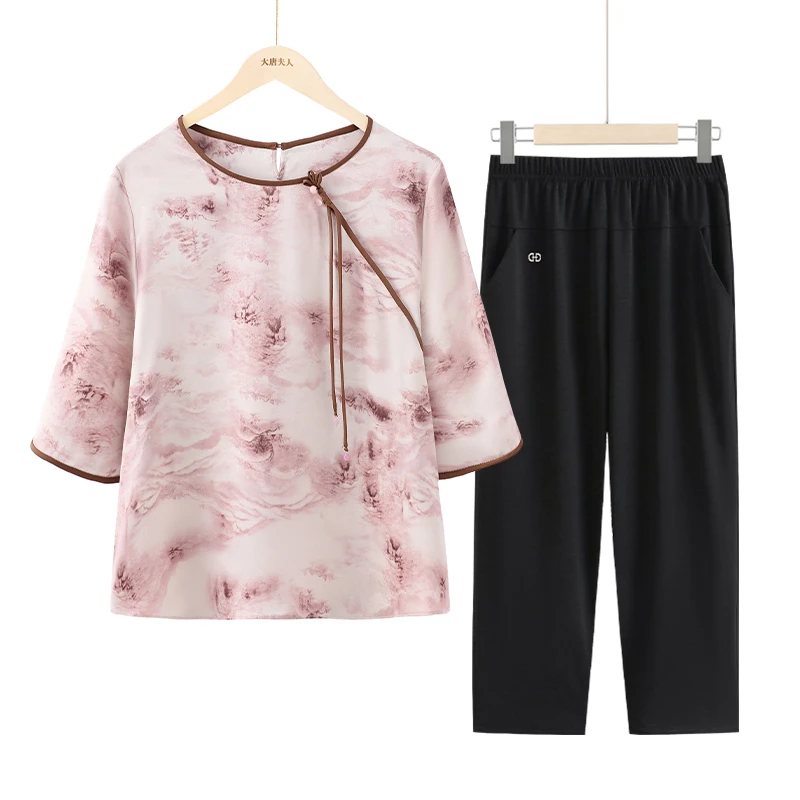 【大唐夫人】中老年人春夏装奶奶中袖T恤洋气上衣妈妈夏季衣服老人