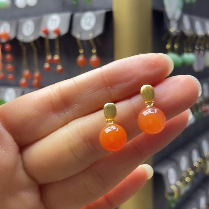 南红玛瑙银S925镀金镶嵌耳饰