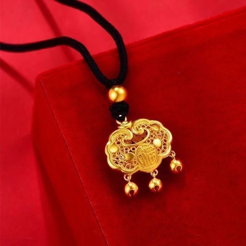 合金项链 复古中国风福字平安金锁项链