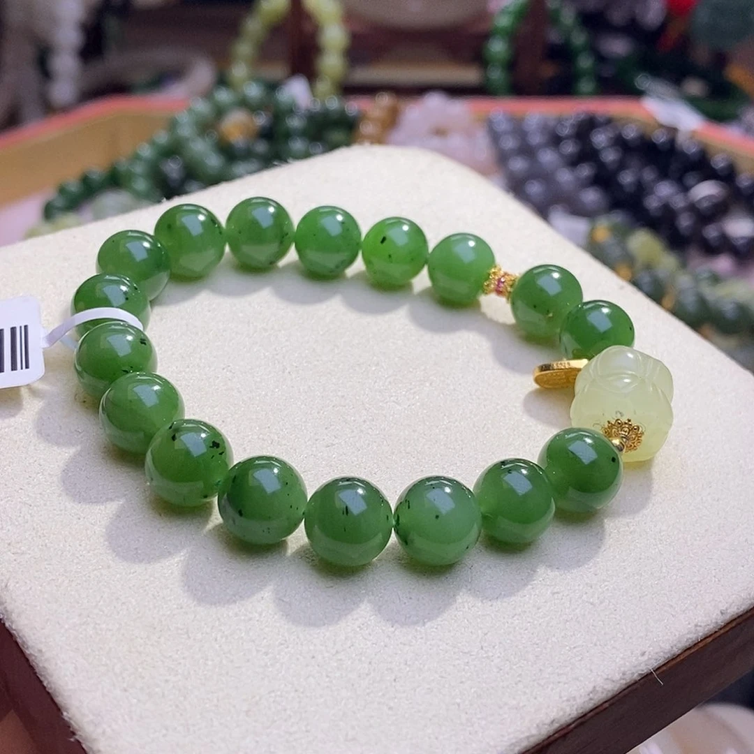 颈饰未镶嵌和田玉碧玉辣绿手串卡10