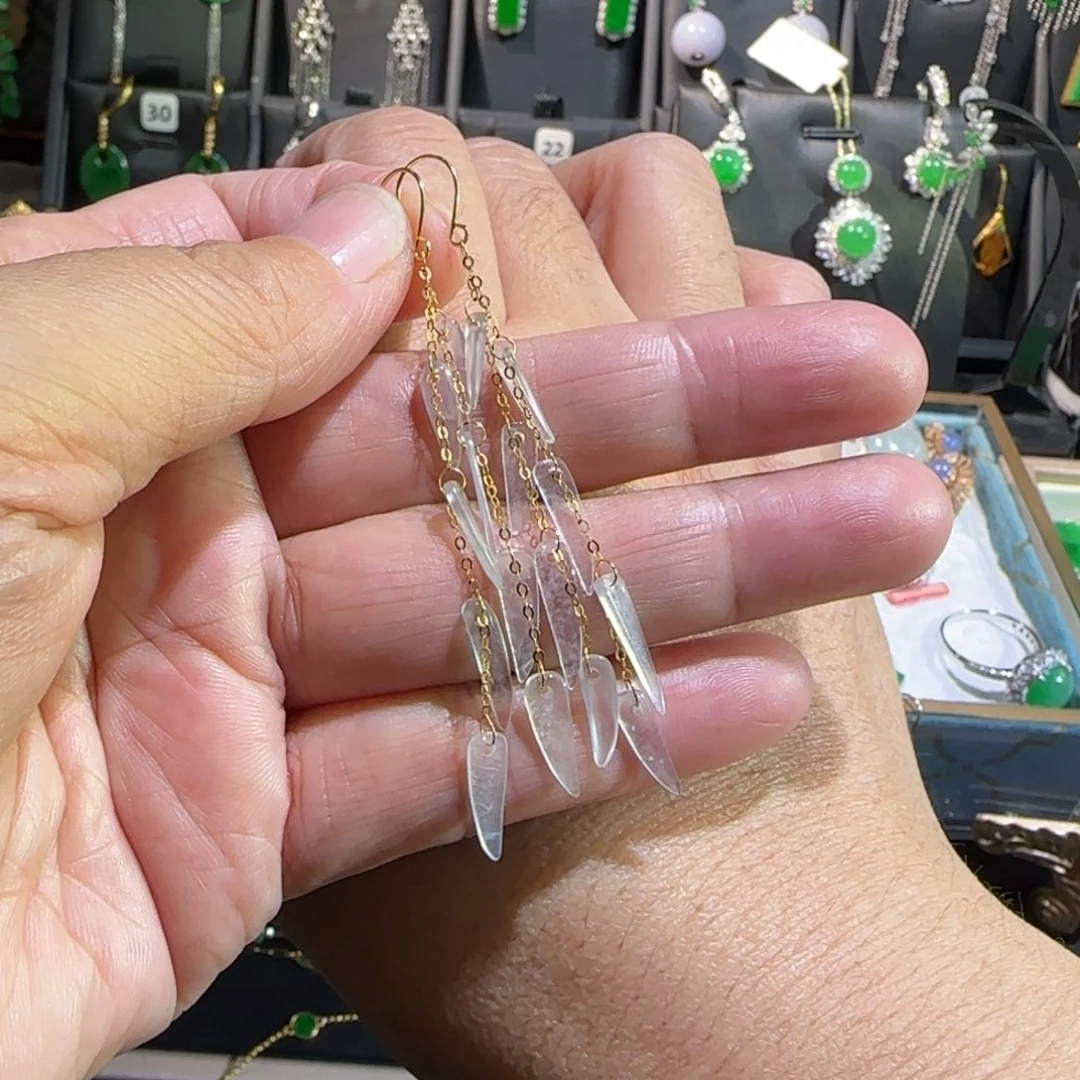 翡翠18K金镶嵌颈饰耳钩